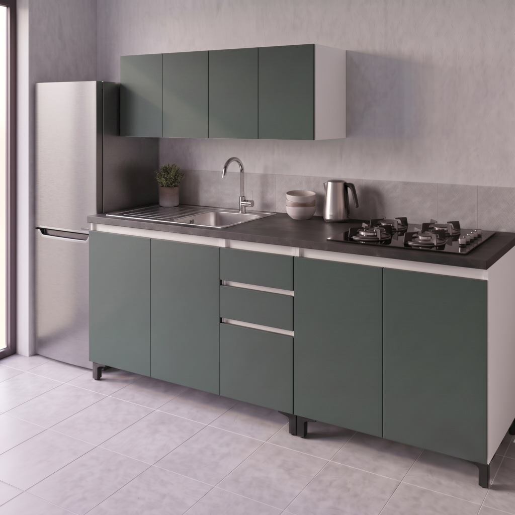 Cocina con refrigerador